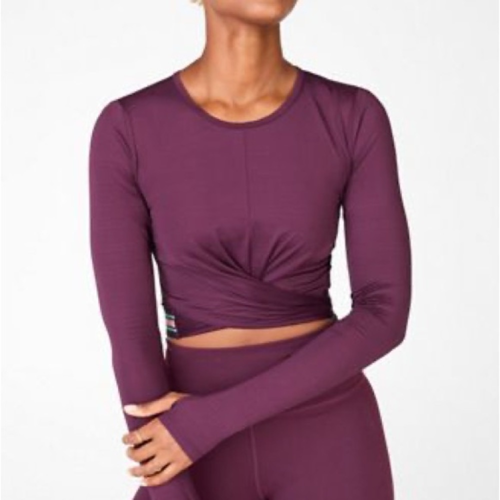 Fabletics Size Large Eco-Conscious Front Twist Long-Sleeve Purple Workout Top